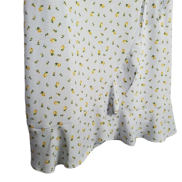 Loft Size 14 Dress Long Gingham Floral Flutter Sleeve Faux Wrap Ruffle Hem Lined - Picture 13 of 15